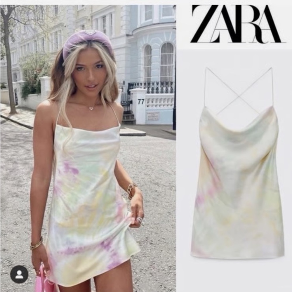 Zara Pastel Tie-Dye Slip Dress in Yellow, Pink and pastel green